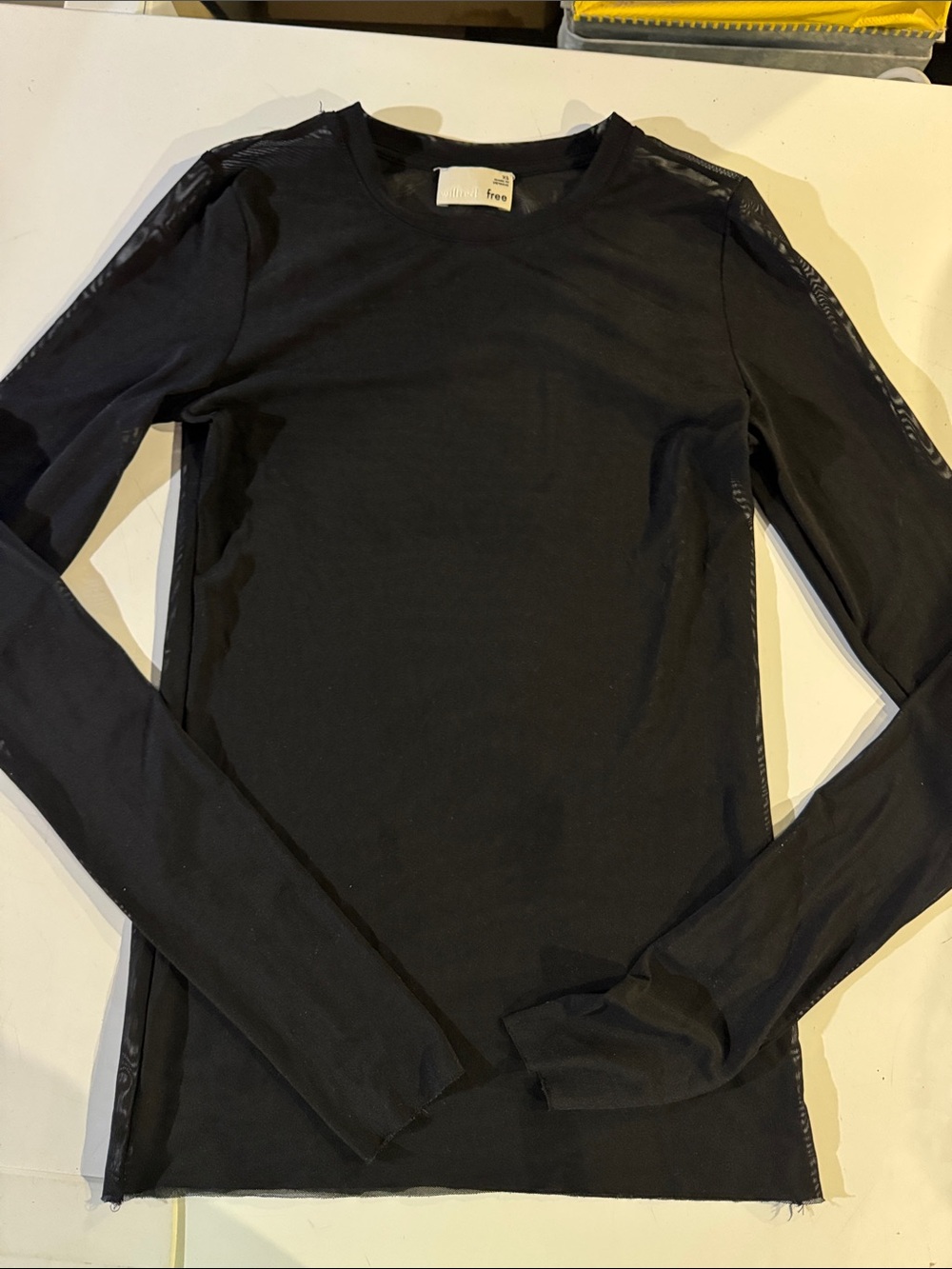 Free People Black Long Sleeve Sheer Top XS